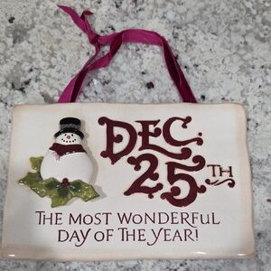 Festive Snowman Holiday Plaque with Red Accents